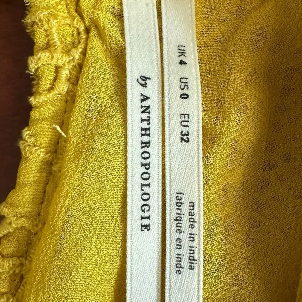 Anthropologie Yellow Clementine Blouse Eyelet Ruffle Puff Sleeve Top Shirt Sz 0